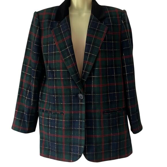 Sag Harbor Vintage Plaid Suit Jacket Blazer Metallic Holiday Woman Size 8 - Picture 1 of 12